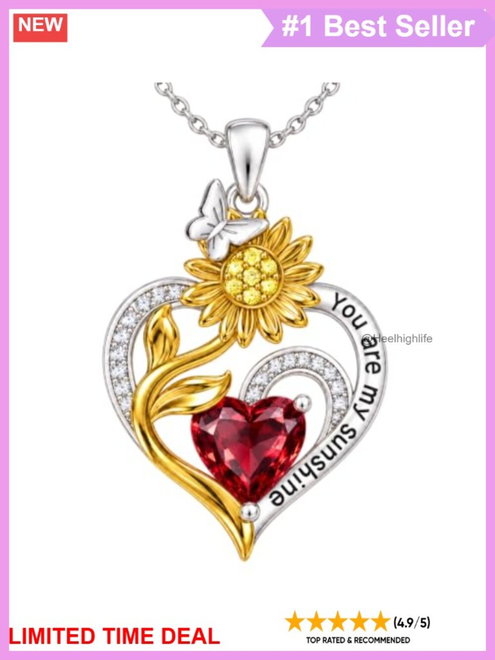 14K Gold Silver Plated Sunflower Birthstone Necklace